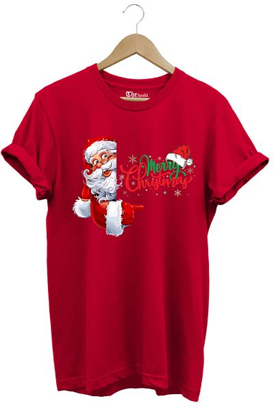 The Baski Anul Nou Anul Nou Moș Crăciun Tricou roșu premium 100% bumbac imprimat