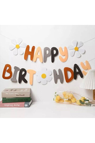 BEST PARTİ DOĞUM GÜNÜ PARTİ SÜSLERİ Retro Happy Birthday White Daisy Eva Bann...