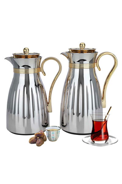 Alsaif Gallery طقم ترمس دانا كروم بمقبض ذهبي، قطعتين