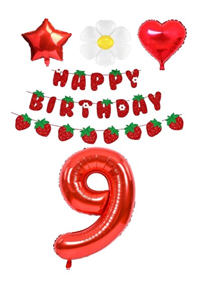 BEST PARTİ DOĞUM GÜNÜ PARTİ SÜSLERİ Strawberry Themed 9 Year Birthday Party Set