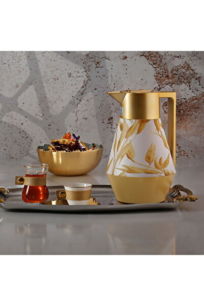 Alsaif Gallery Lydia Pro Beige Thermos With Golden Hand Branch Pattern, 1 Liter