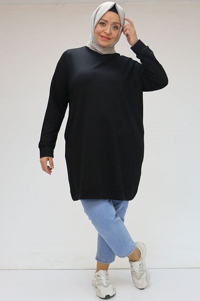 Eslina 48099 Plus Size Two Thread Tunic - Black