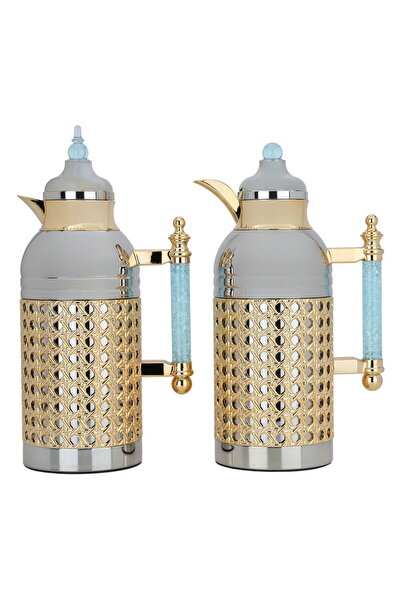 Alsaif Gallery Sarah Nickel Blue Crystal Thermos Set Of Two Pieces