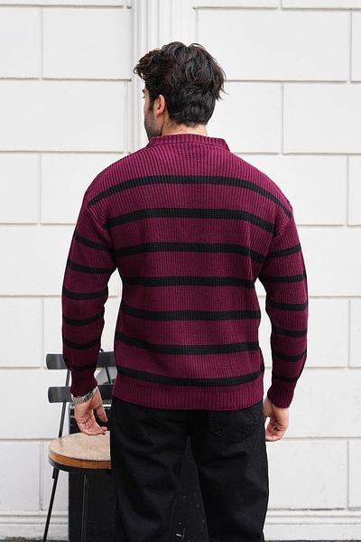 Figo Crew Neck Striped Thick Sweater