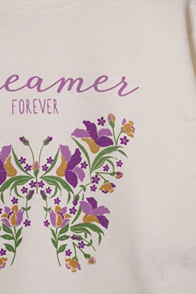 zepkids Dreamer Butterfly Printed Ecru-Dark Lilac Color Girls Tracksuit Set