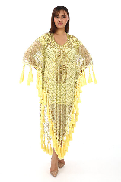 GATSBYLADY LONDON CAPE - EL İŞLEMELİ , TAŞEL DETAYLI PÜSKÜLLÜ ELBİSE