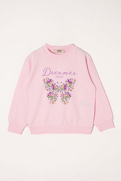 zepkids Dreamer Butterfly Printed Light Pink - Dark Lilac Color Girl's Tracksuit Set