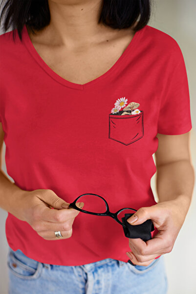 BW Bravely Wear Μπλουζάκι με στάμπα λουλουδιών τσέπης, βαμβακερό με λαιμόκοψη...