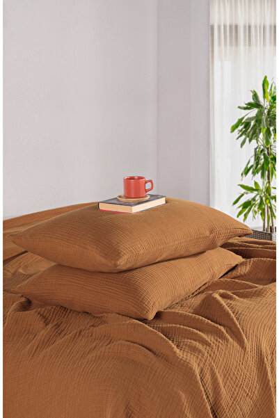 MYLASA HOME 4 Katlı Müslin Çift Kişilik Yatak Örtüsü Seti-230x250 Cm,yazlık Pike & Yastık Kılıfı (3 PARÇA)-camel