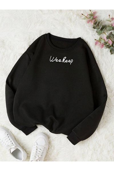 MODARİCH Φούτερ Weekeep Oversize - Μαύρο εμπριμέ, ροζ λαιμόκοψη