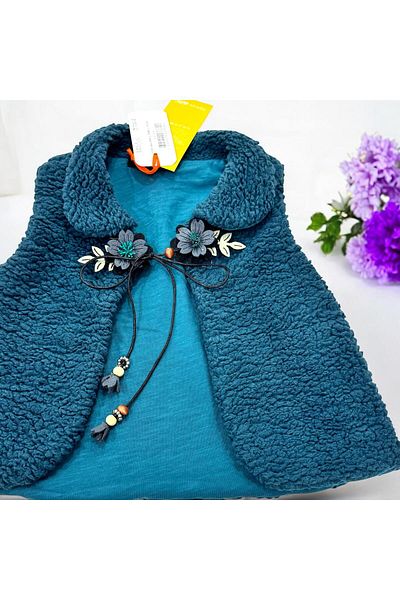 Esterella Female Child Welsoft Double Lacing Vest/Flower Detailed Lining Baby Vest/Plush Female Child Vest