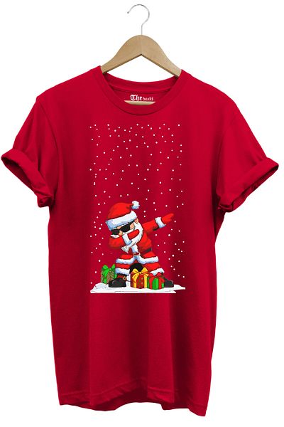The Baski Christmas Santa Claus Cool Design Printed 100% Cotton Premium Red T-Shirt