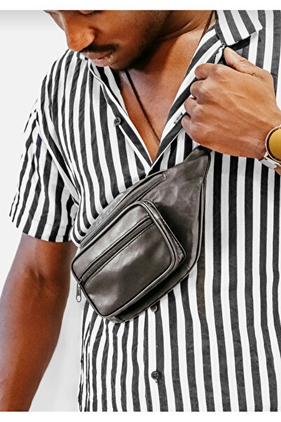 Derimoda Geantă neagră din piele naturală - Geantă de talie și crossbody