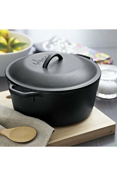 Lodge Cast Iron Side Loop Handles Dutch Oven with Lid 5quarts
