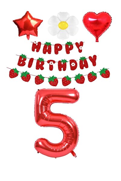BEST PARTİ DOĞUM GÜNÜ PARTİ SÜSLERİ Strawberry Themed 5 Year Birthday Party Set