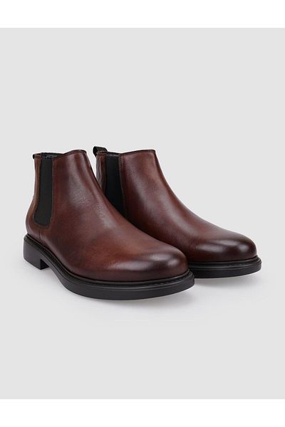 Cabani 100% Genuine Leather Brown Elastic Men's Casual Boots