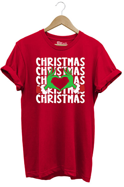 The Baski Tricou roșu premium 100% bumbac imprimat cu design de Crăciun de An...