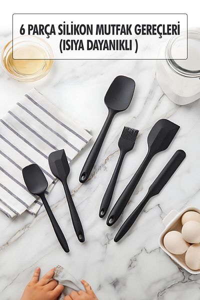 EWs 6-Piece Black Heat Resistant Fireproof Non-Stick Silicone Kitchen Set