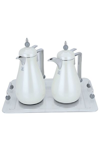 Alsaif Gallery Silver Pearl Crystal Thermos Set With Gray Acrylic Ball Topper