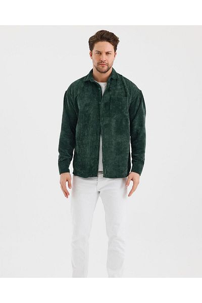 A&O Style Ανδρικό βετρό πράσινο oversize μακρυμάνικο πουκάμισο με τσέπη