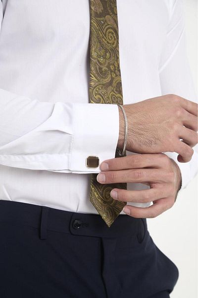 Brianze Mustard Shawl Pattern Tie Handkerchief Cufflink Gift Set