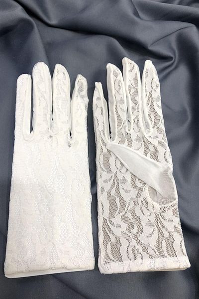 Hobigram Black Polka Dot Fabric Detail Bridal Gloves with Rose on the Tip Party Accessory – Party Gloves, Stylish Design –