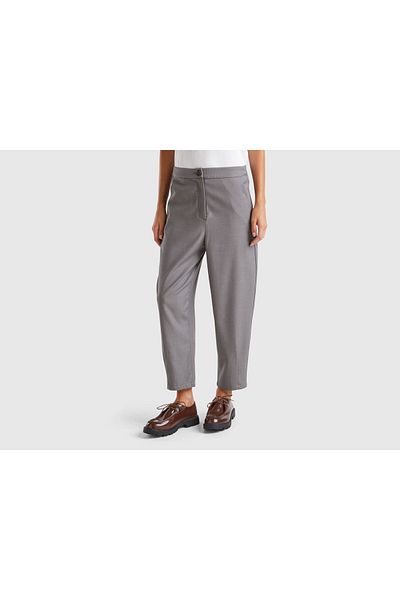 United Colors of Benetton Women's Anthracite Melange Wool and Viscous Blended Lightweight Balloon Long Pants