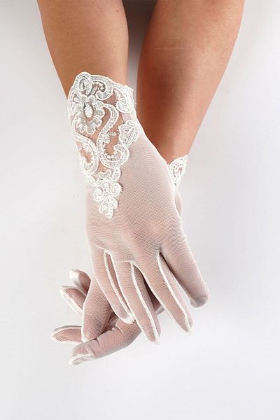 Hobigram White Long Length Tip Datel Detailed Bridal Accessory Wedding Gloves – Party Gloves, Stylish Design – Par