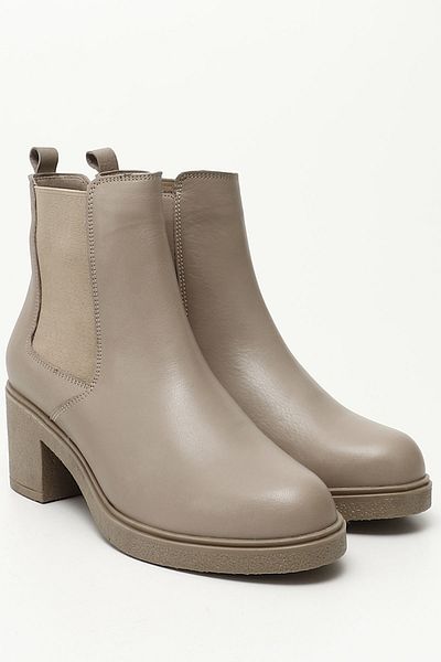 GÖNDERİ(R) Women/Girls Beige Zippered Thick Heeled Genuine Leather Chelsea Boots