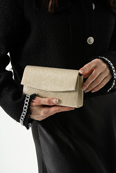 bibags Kadın Simli Gümüş Mini Kutu Omuz Çantası