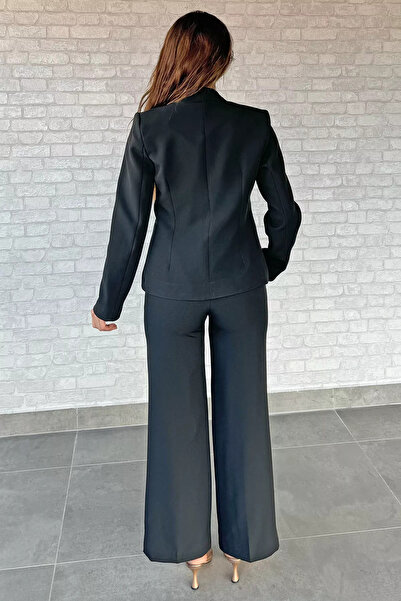 GÜLSELİ Black Button Detailed Jacket Pants Double Set