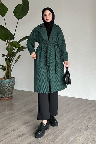 InStyle Herringbone Green Stamp Coat