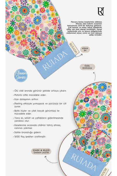 RUIADA قفازات تقشير الحمام الرقيقة المصنوعة من الحرير بنسبة 100% من Flowers Series 50 Factor (أزرق)