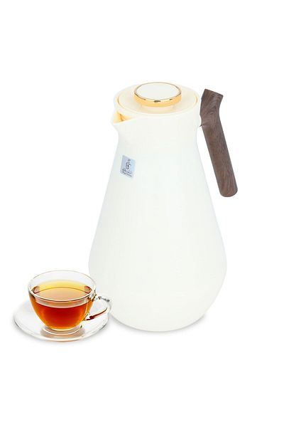 Everest Amada Thermos White With Wooden Handle 1.5 Litres