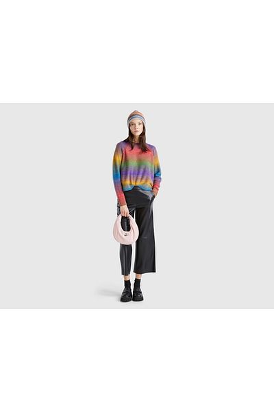 United Colors of Benetton Women's Black Sewing Detailed Invisible Zippered Wide Leg Trousers