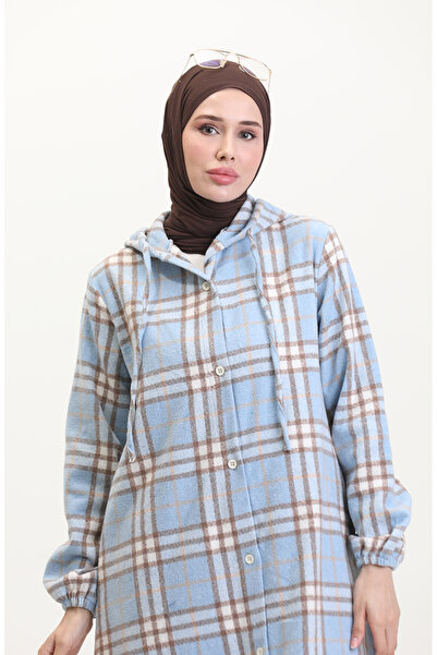 sefamerve Kapüşonlu Ekose Desen Oduncu Kap 0536-02 Mavi