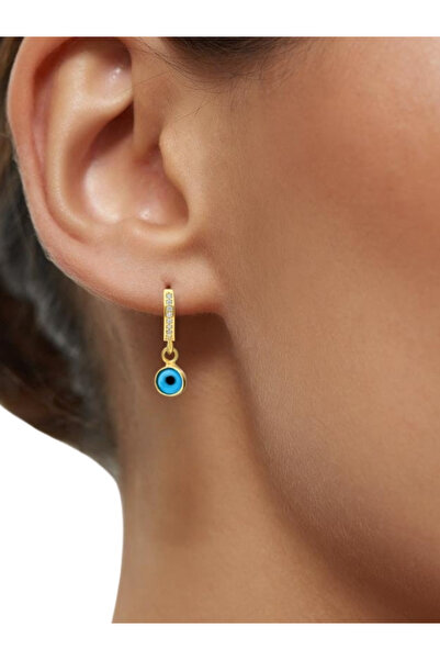 bymissmücevherat Nazar Boncuklu 925 Ayar Gümüş Altın Kaplama Halka Küpe