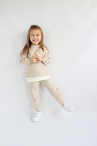 Harika KIDS Girl's Two Thread Fabric Medium Thickness Knitted Basic Tracksuit Set with Rabbit Toy