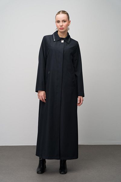 Olcay Velký košilový límec Trench Top s koženými a kovovými doplňky – tmavě modrá 4299