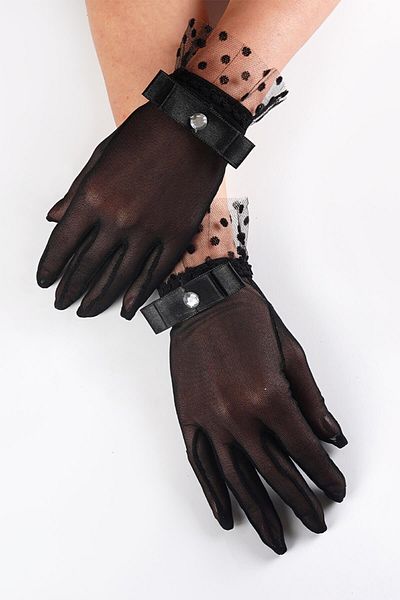Hobigram Black Tulle Ruffled Simple Model Party Gloves Bridal Accessory – Party Gloves, Stylish Design – Party