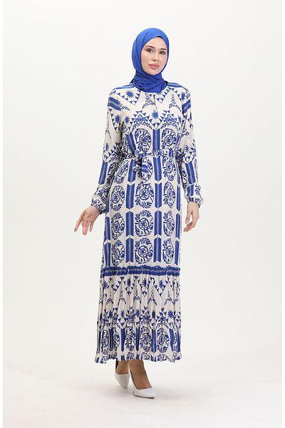 sefamerve Rochie cu brâu din viscoză Amelya - Mărimea S-M-L-XL, albastru 4588AC-02