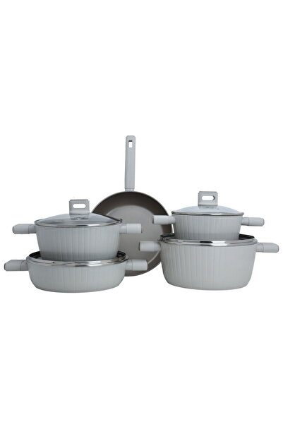 ROBUST Beige Cookware Set With Glass Lid, 9 Pieces