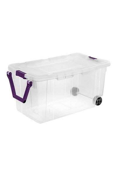 Sterilite Stackable Space Saving Wheeled Storage Box with Handle 151L