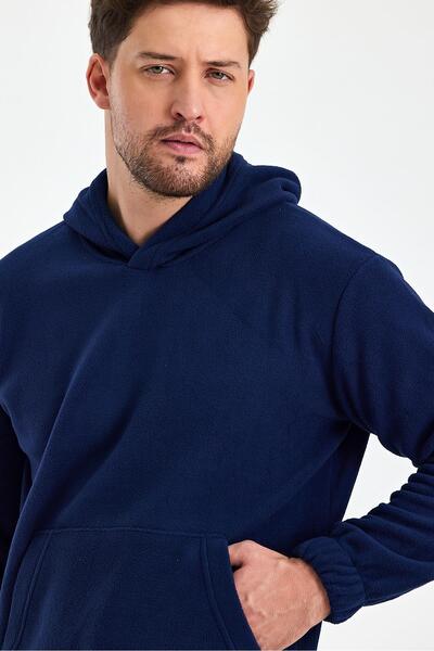 FİHA Чоловічий полярний светр з капюшоном і кишенями-кенгуру - темно-синій