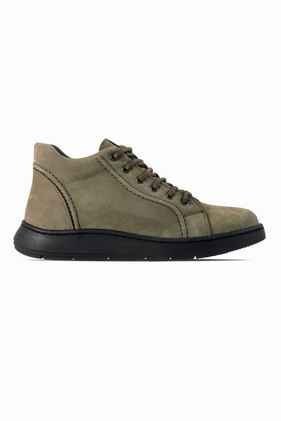 Lal Shoes & Bags Breda Γυναικείες μπότες από γνήσιο δέρμα με κορδόνια με φερμουάρ μέχρι τον αστράγαλο-χακί