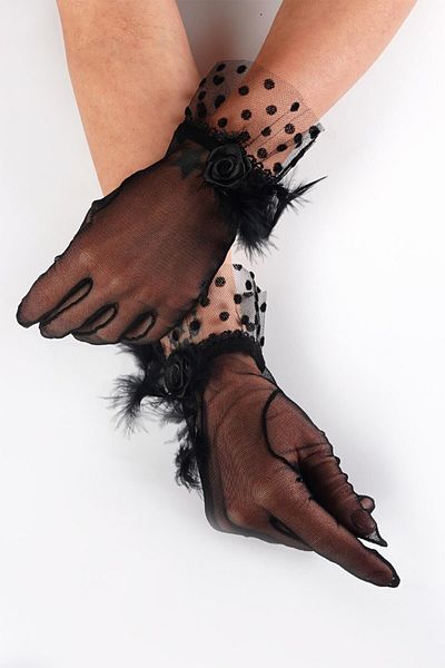 Hobigram Black Tip Polka Dot Bow Stone Party Gloves Bridal Accessory – Party Gloves, Stylish Design –