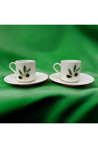 MEVLANA BAZAAR Olive Branch Patterned Coffee Cup Set of 6