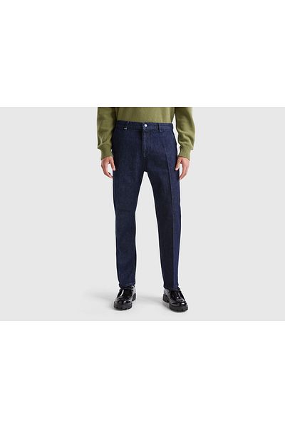United Colors of Benetton Men's Dark Blue 100% Cotton Pocket Back Logo Label Denim Trousers