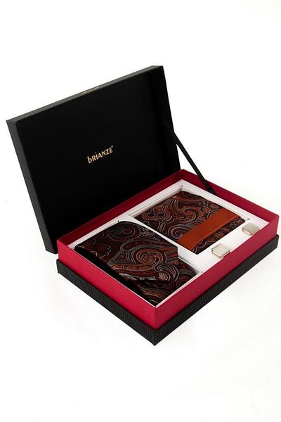 Brianze Tile Shawl Pattern Tie Handkerchief Cufflink Gift Set