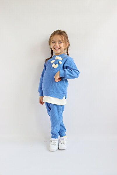 Harika KIDS Kız Çocuk Iki Iplik Kumaş Orta Kalınlıkta Tavşan Oyuncaklı Örme Basic Eşofman Takımı